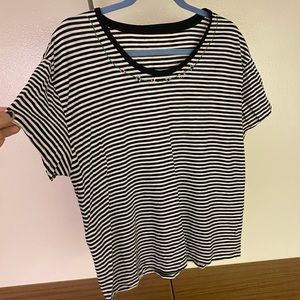 3 for $20 - Black and White Striped Shirt with Floral Embroidery